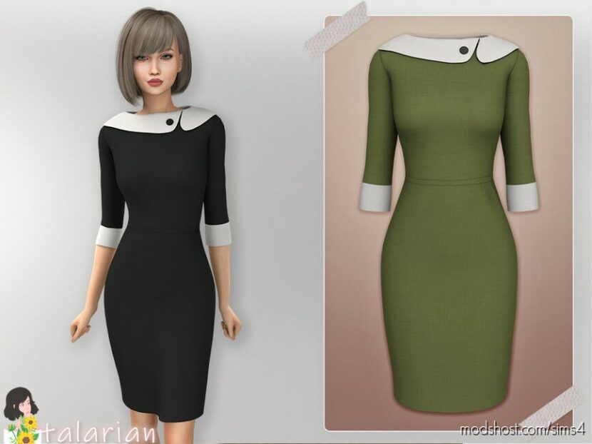 Sims 4 Female Clothes Mod: Elizabeth Classic dress with a collar (Featured)