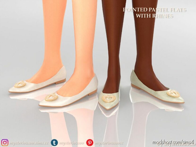 Pointed pastel flats with rhines for Sims 4