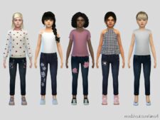 Floral Patches Jeans for Sims 4