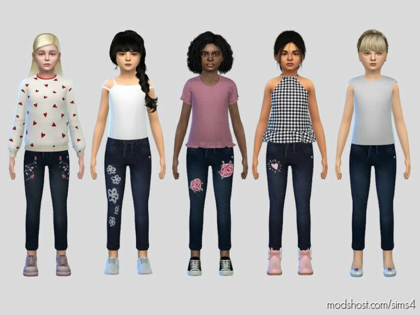 Sims 4 Female Clothes Mod: Floral Patches Jeans (Featured)