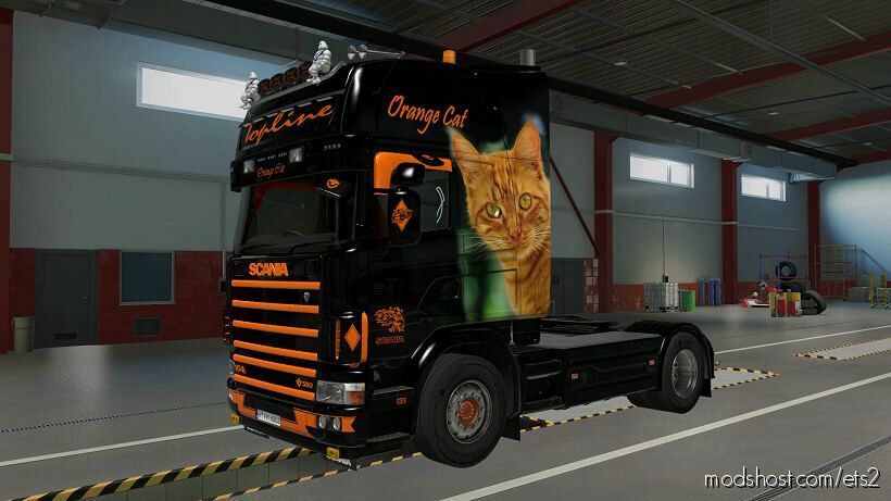 RJL Scania 4 Series Topline Orange CAT Airbrush Skin for Euro Truck Simulator 2