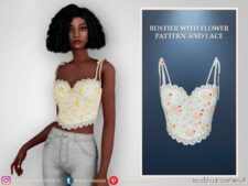 Bustier with flower pattern and lace for Sims 4