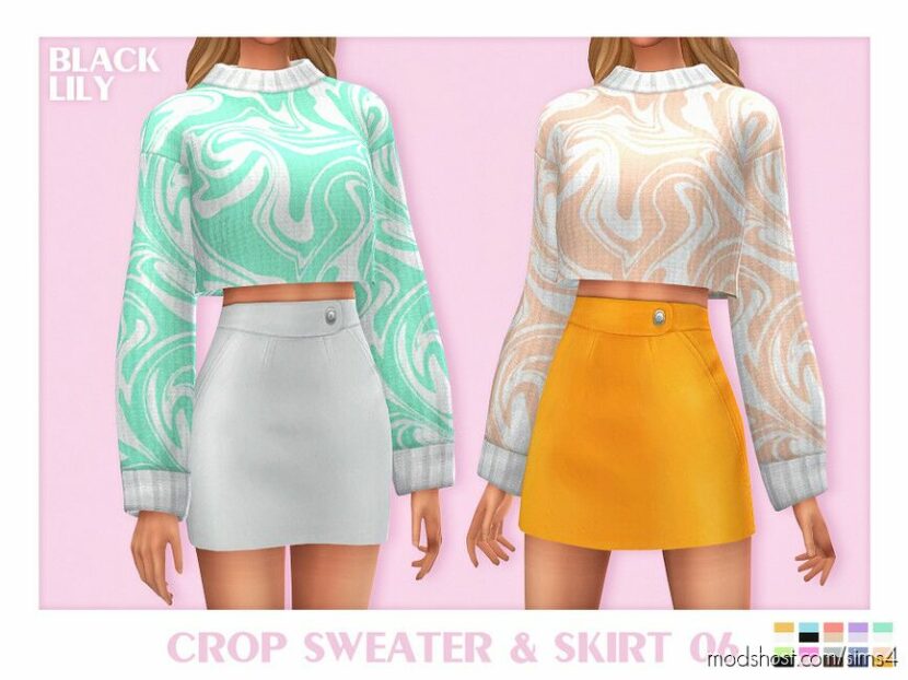 Crop Sweater & Skirt 06 for Sims 4