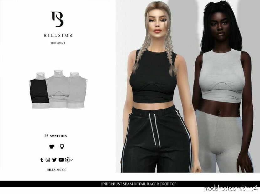 Underbust Seam Detail Racer Crop TOP for Sims 4