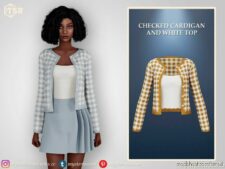 Checked Cardigan And White TOP for Sims 4