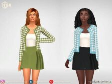 Sims 4 Adult Clothes Mod: Checked Cardigan And White TOP (Image #2)