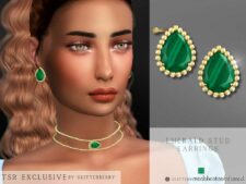 Emerald Stud Earrings for Sims 4