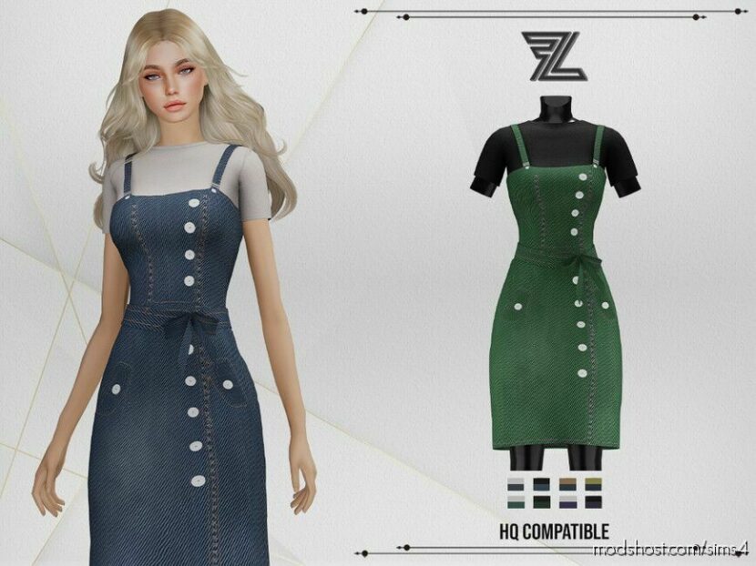 Lyanna Strappy Denim Dress for Sims 4