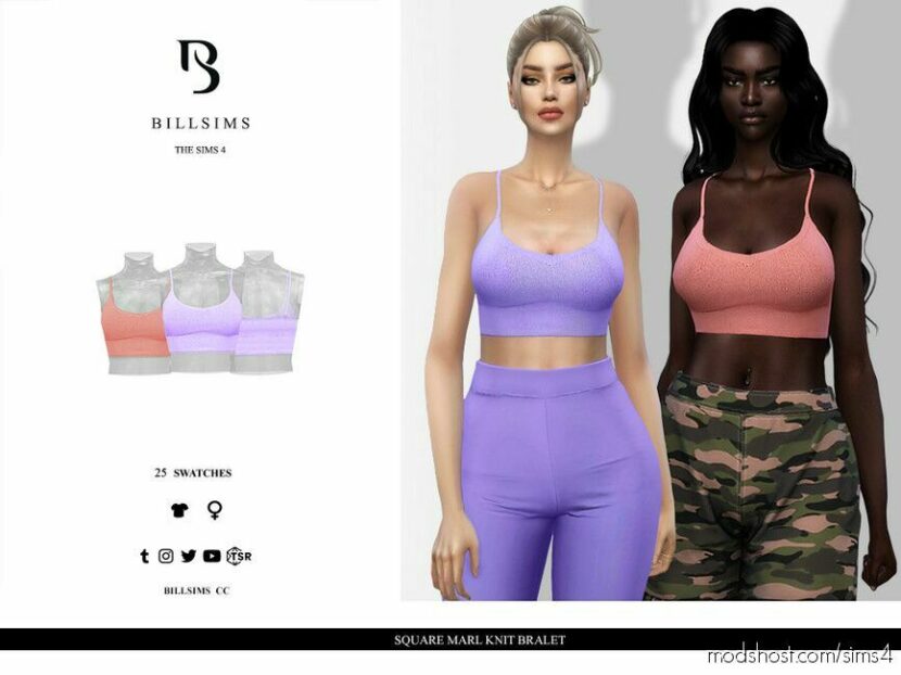 Square Marl Knit Bralet for Sims 4
