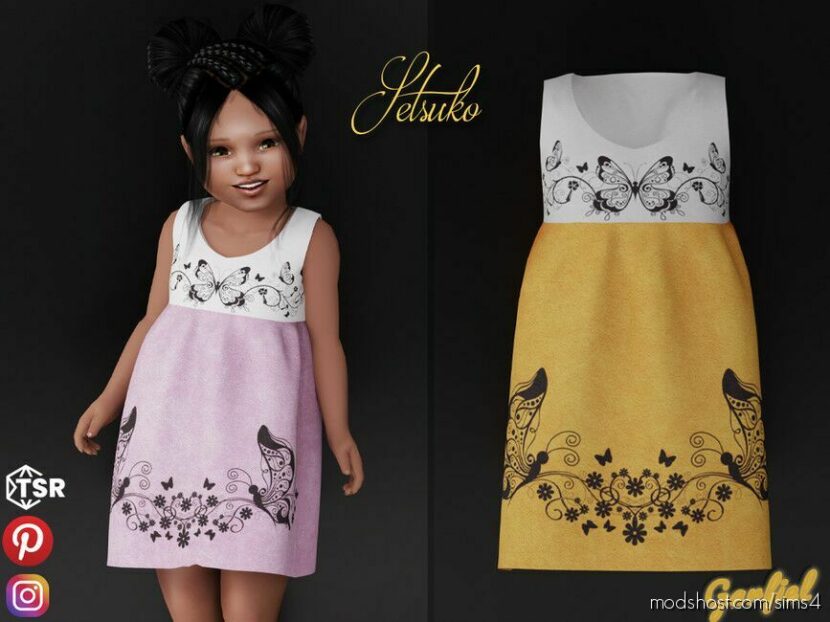 Setsuko – Simple Dress With Butterflies for Sims 4