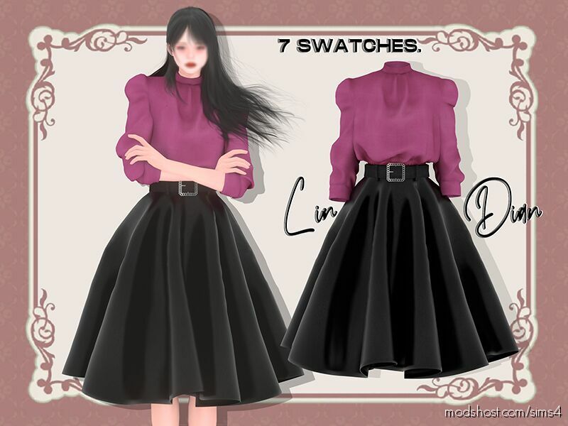 Puff Sleeves And Leather Skirt for Sims 4