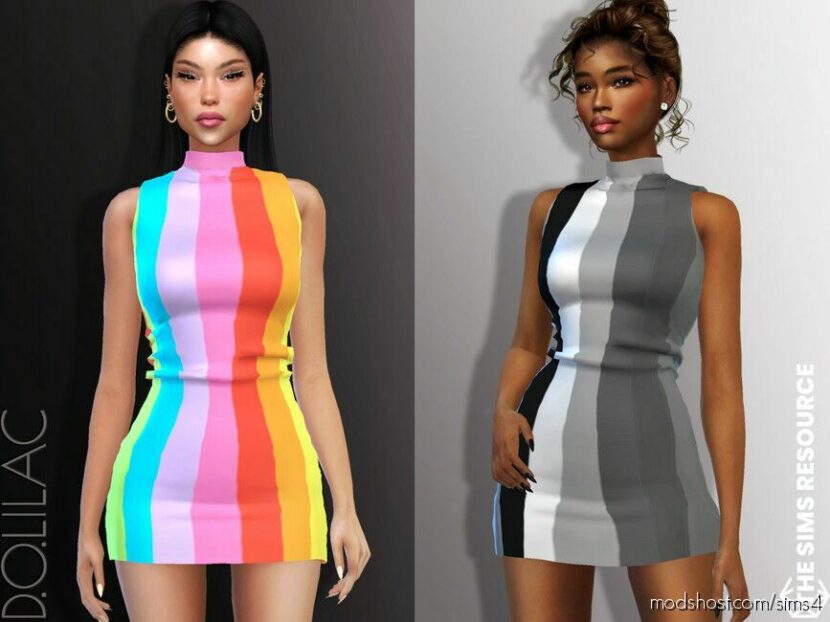 Colorful Mini Dress DO868 for Sims 4