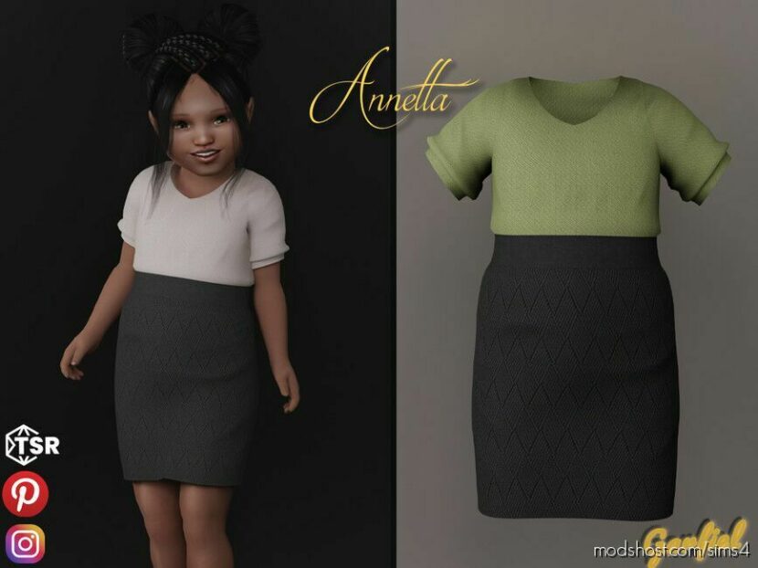 Annetta – Short Sleeve TOP And Knitted Skirt for Sims 4