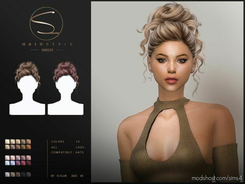 Elegante Updo Hairstyle Casia 080523 By S-Club for Sims 4