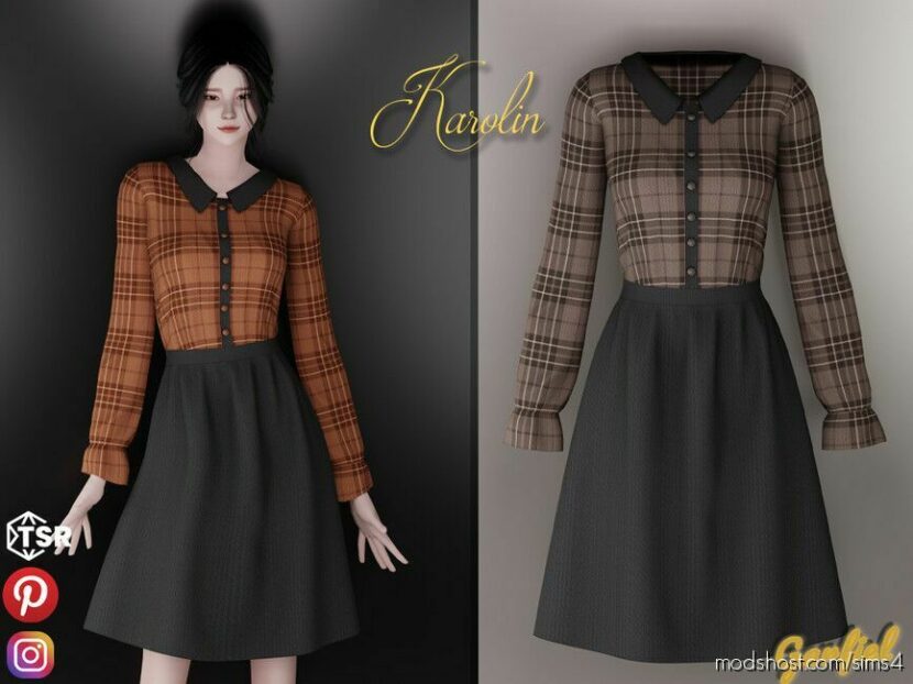 Izidora – Dress With Plaid TOP And Black Skirt for Sims 4