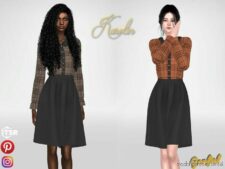 Sims 4 Female Clothes Mod: Izidora – Dress With Plaid TOP And Black Skirt (Image #2)