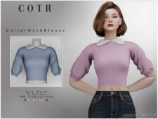 Chordoftherings Collar Neck Blouse T-425 for Sims 4