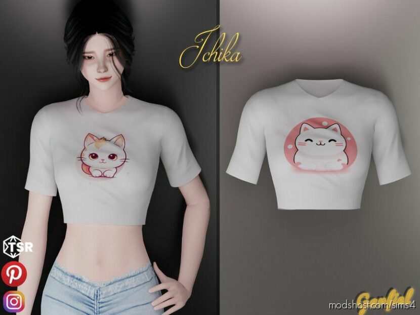 Ichika – Short T-Shirt With Cats for Sims 4