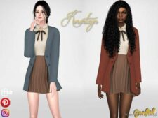 Sims 4 Everyday Clothes Mod: Korentayn – Coat, Shirt With BOW And Accordion Skirt (Image #2)