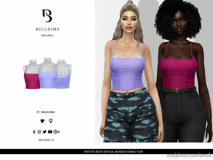 Woven Bust Detail Boned Corset TOP for Sims 4