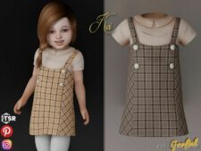 KEI – Checkered Dress With Straps for Sims 4