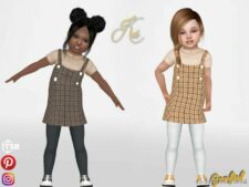 Sims 4 Kid Clothes Mod: KEI – Checkered Dress With Straps (Image #2)