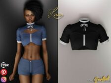 Leonn – TOP With Wide Neckline, BOW And Puff Sleeves for Sims 4