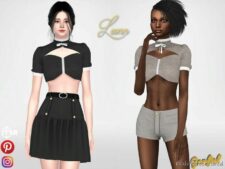 Sims 4 Adult Clothes Mod: Leonn – TOP With Wide Neckline, BOW And Puff Sleeves (Image #2)