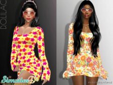 Simxties Floral Print Dress DO867 for Sims 4