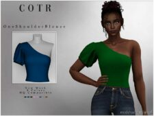 Chordoftherings ONE Shoulder Blouse T-430 for Sims 4
