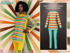 Simxties – Bright Pants And Striped Tunic for Sims 4