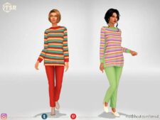 Sims 4 Teen Clothes Mod: Simxties – Bright Pants And Striped Tunic (Image #2)