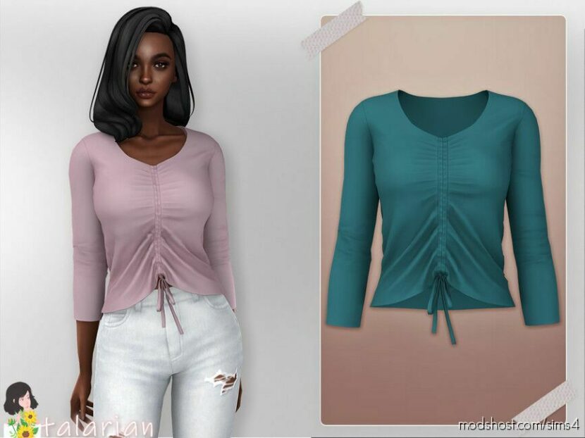 Sienna Tie-Front Blouse Sims 4 Clothes Mod - ModsHost