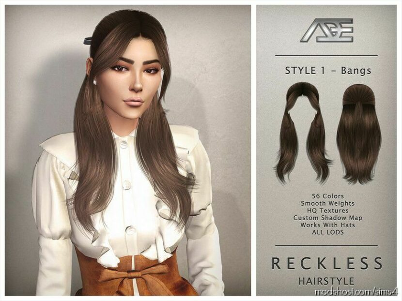 Reckless – Style 1 With Bangs (Hairstyle) for Sims 4