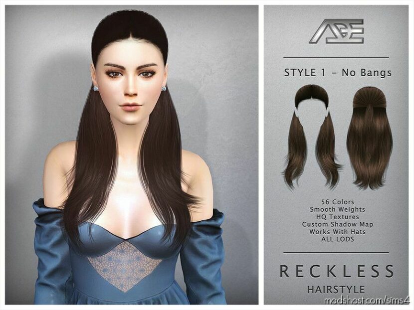 Reckless – Style 1 Without Bangs (Hairstyle) for Sims 4