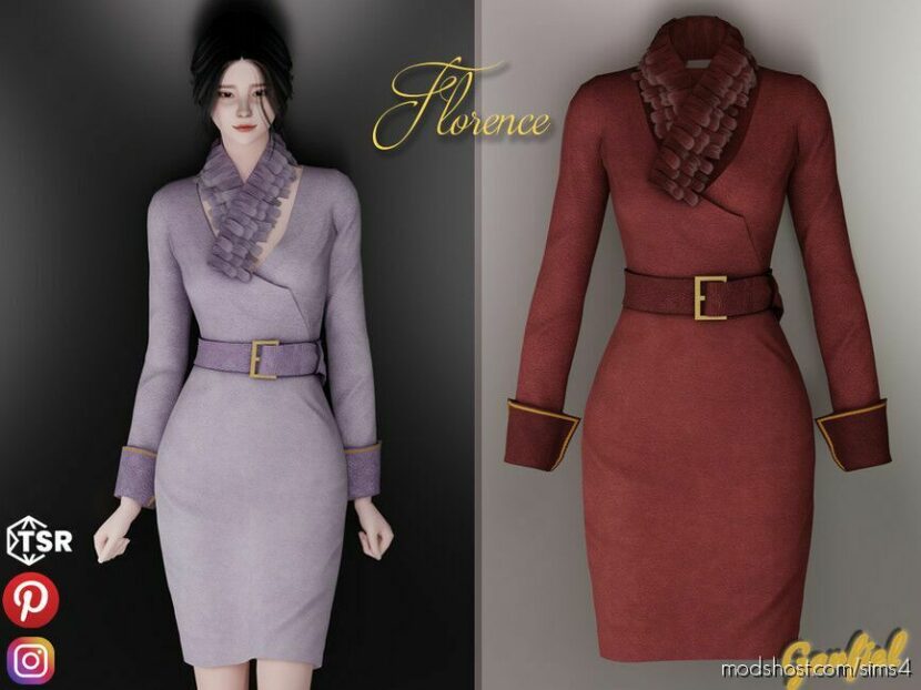 Florence – Fashionable Velor Dress for Sims 4