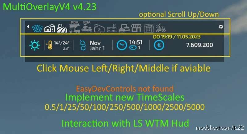 Multioverlay HUD V4.24 Beta for Farming Simulator 22
