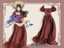 Retro Long Dress for Sims 4