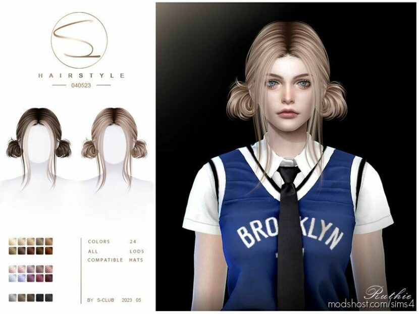 Double BUN Hairstyle 040523 (Ruthie) for Sims 4