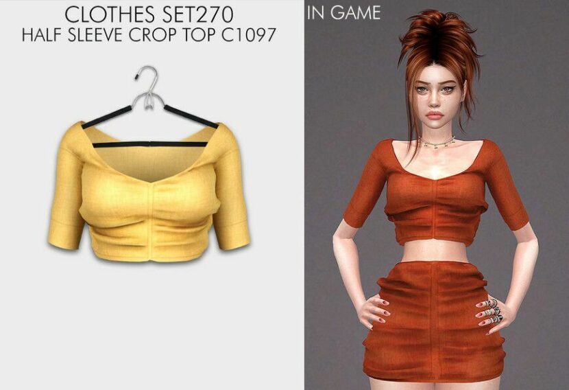 Clothes SET270 – Half Sleeve Crop TOP C1097 for Sims 4