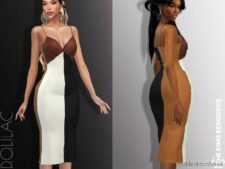 Patchwork Leather Midi Dress DO890 for Sims 4