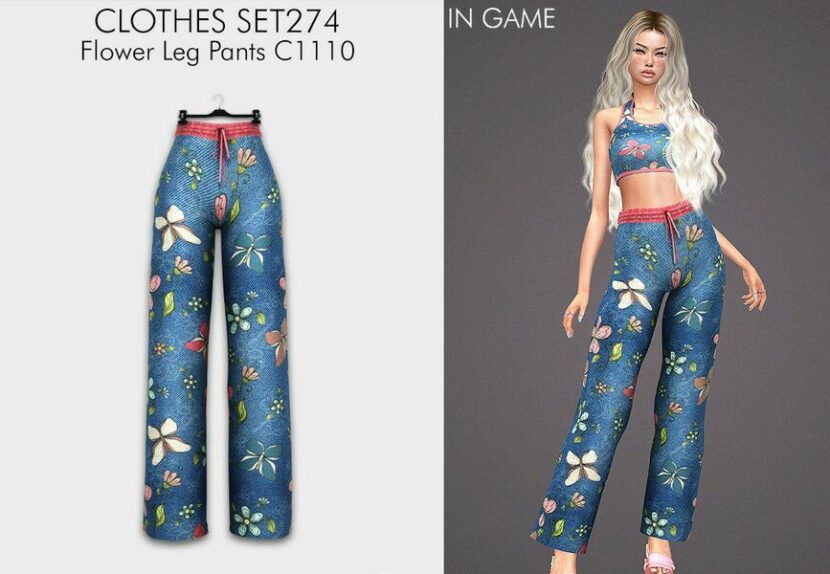 Clothes SET274 – Flower LEG Pants C1110 for Sims 4