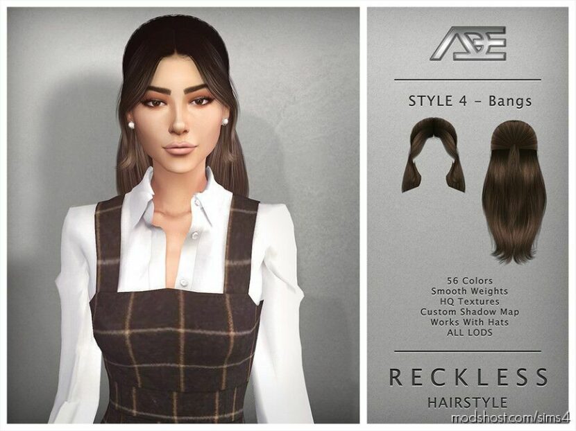 Reckless – Style 4 With Bangs (Hairstyle) for Sims 4