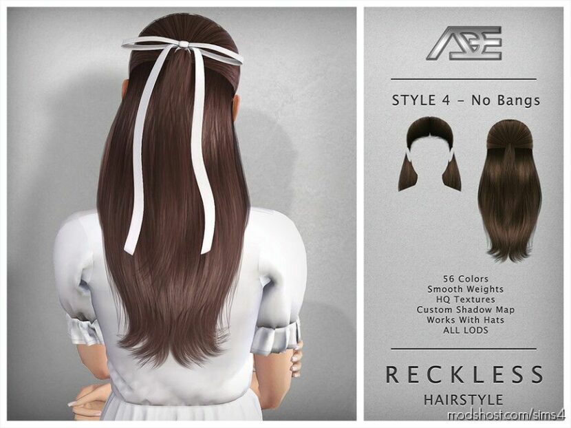 Reckless – Style 4 Without Bangs (Hairstyle) for Sims 4