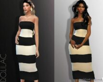 Striped Strapless Maxi Dress DO892 for Sims 4