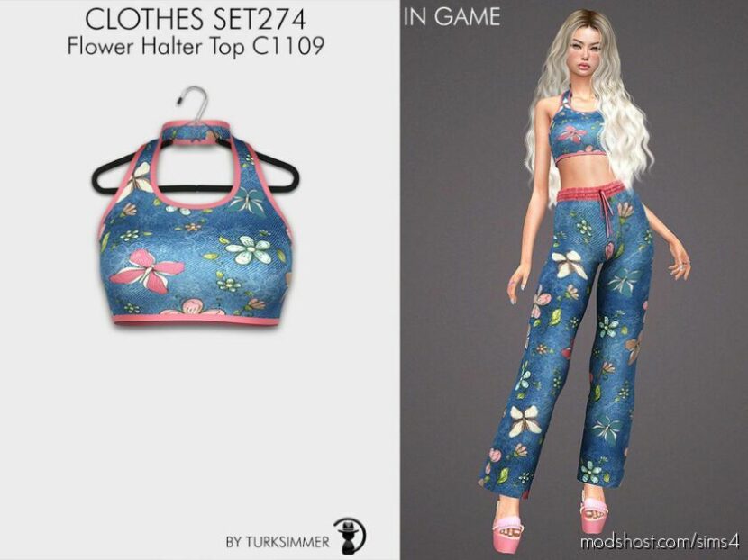 Clothes SET274 – Flower Halter TOP C1109 for Sims 4