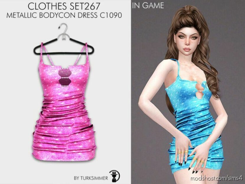 Clothes SET267 – Metallic Bodycon Dress C1090 for Sims 4