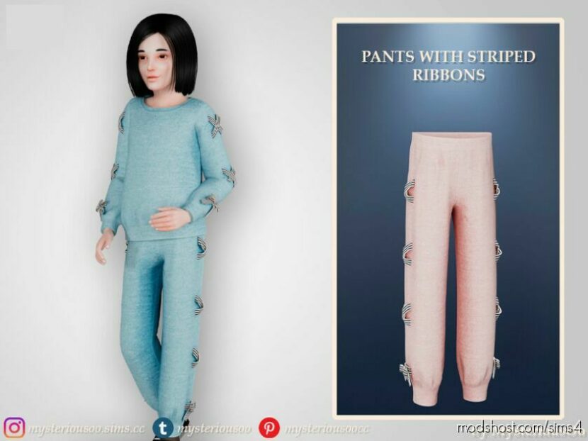 Pants With Striped Ribbons for Sims 4