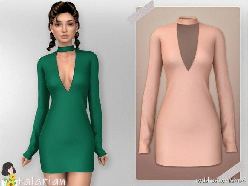 Sims 4 Female Clothes Mod: Isabel Dress With Deep Vneck (Featured)