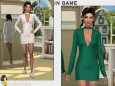 Sims 4 Female Clothes Mod: Isabel Dress With Deep Vneck (Image #2)